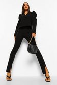 Black Split Front Tailored Trousers