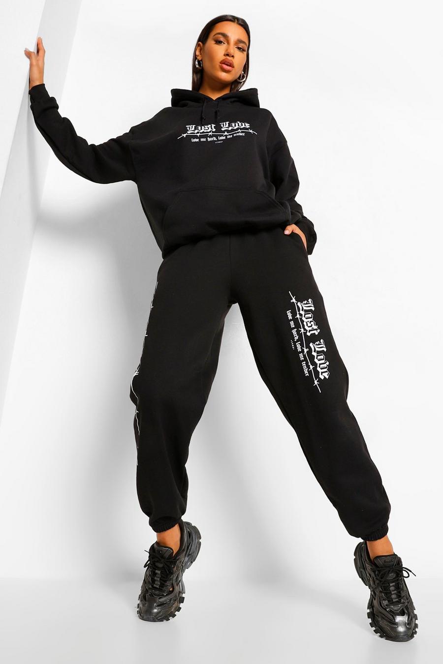 Black Lost Love Barbed Wire Boyfriend Joggers image number 1