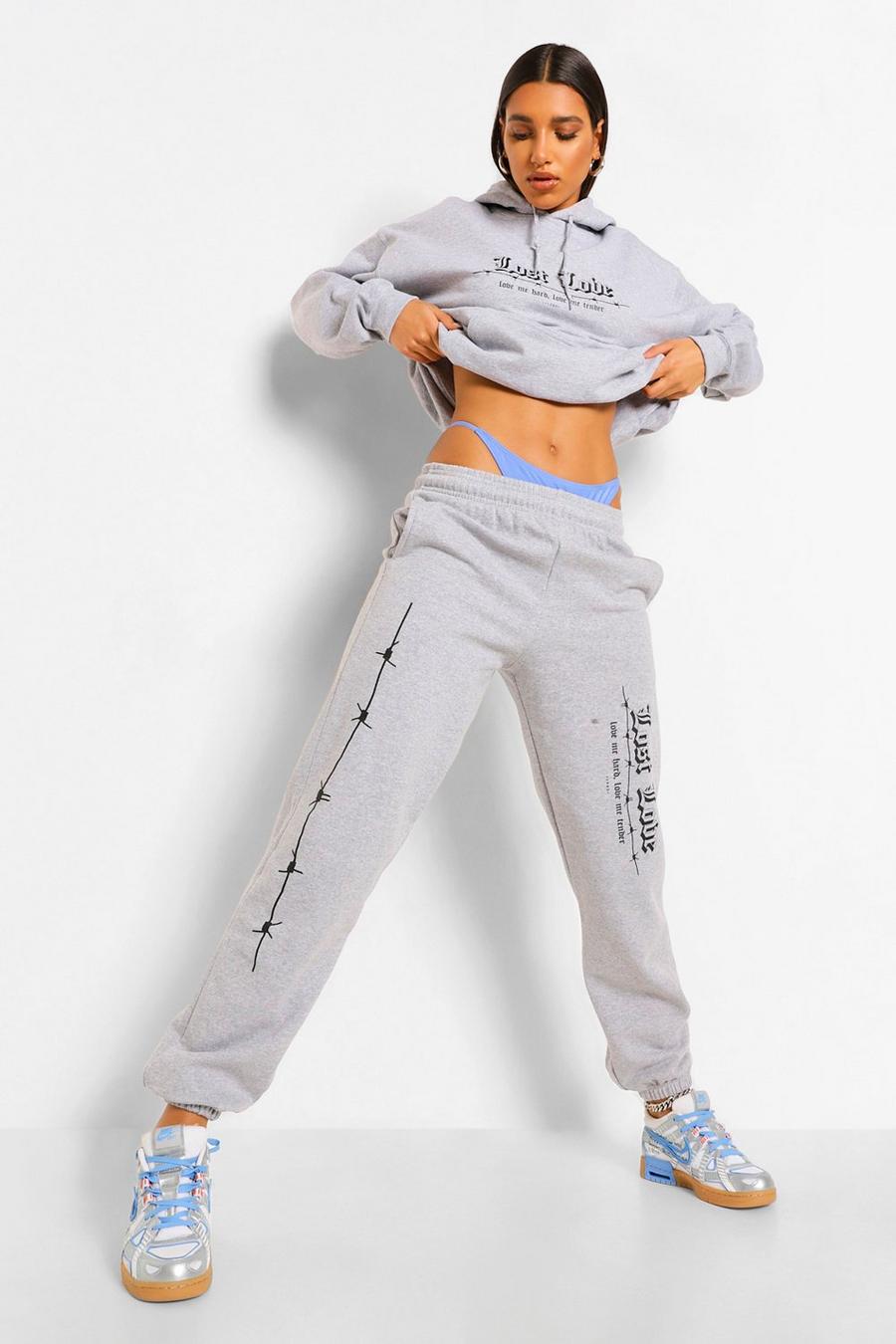 Grey marl Lost Love Barbed Wire Boyfriend Joggers image number 1