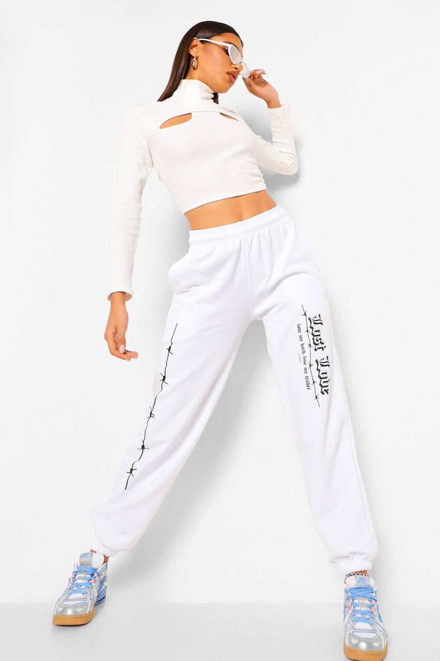 White Black Lost Love Barbed Wire Boyfriend Track Pants image number 1
