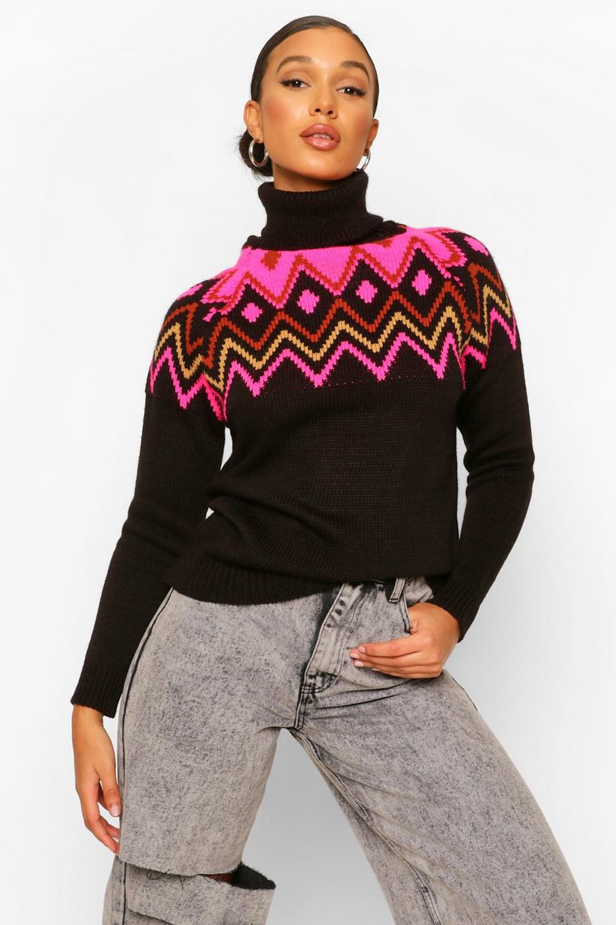 Pullover dolcevita Fair Isle, Nero image number 1