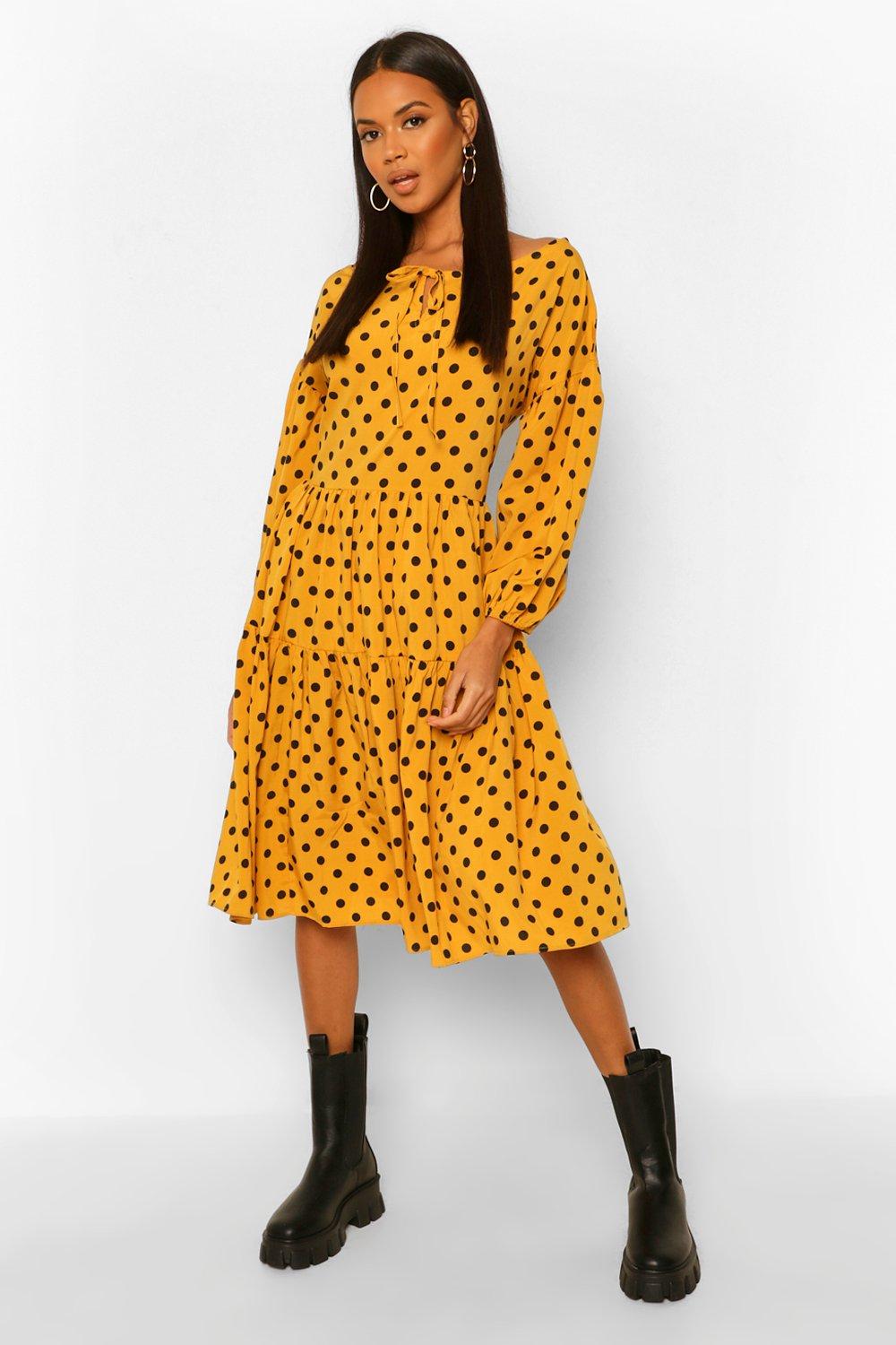 Mango yellow shop polka dot dress