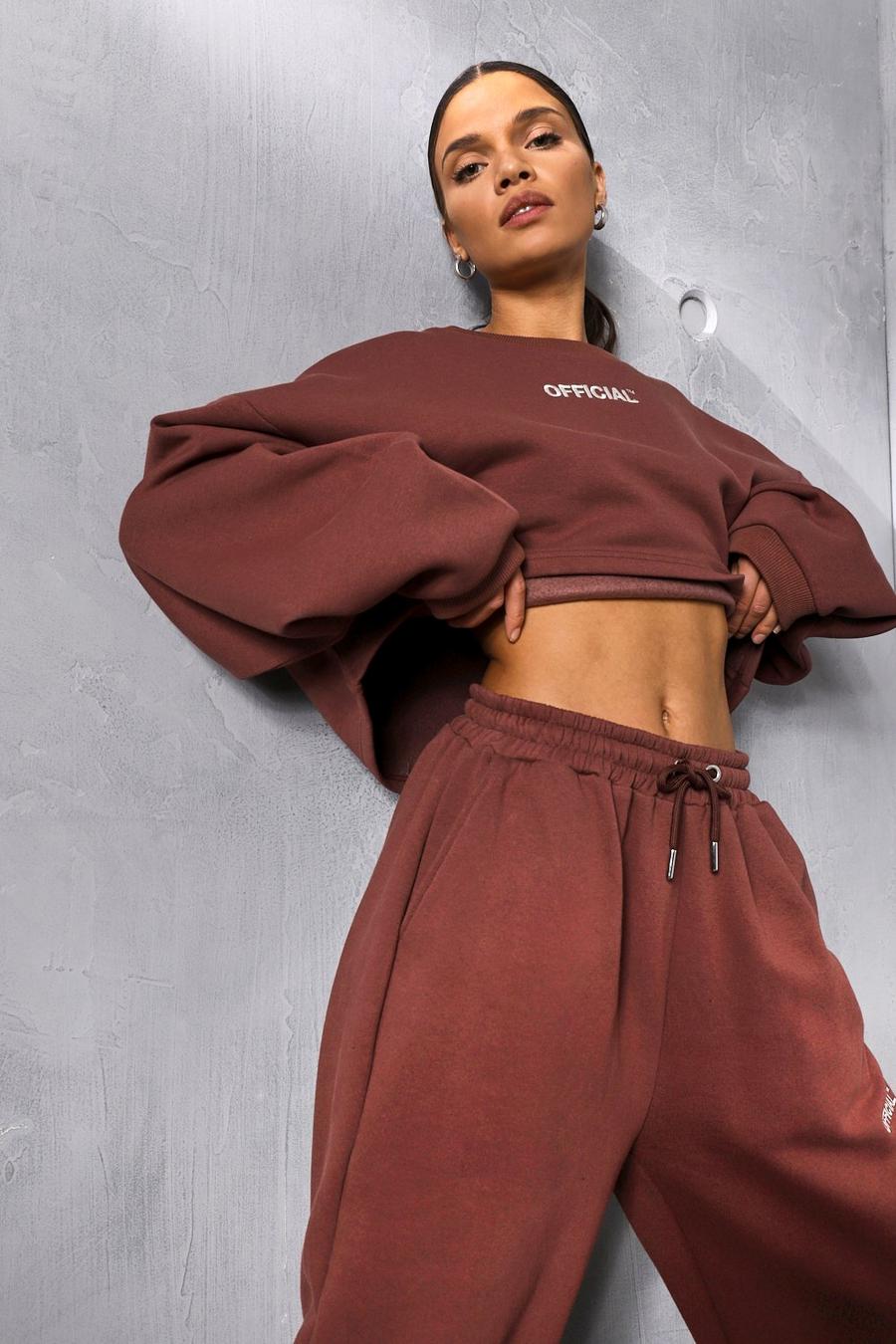 Chocolate Oversized Slogan Crop Sweater image number 1