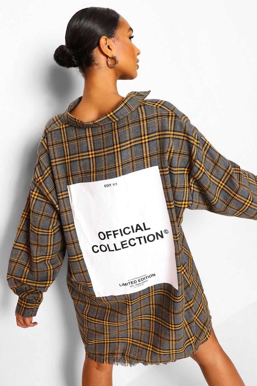 Charcoal Tonal Flannel Oversized Back Print Shirt Dress image number 1