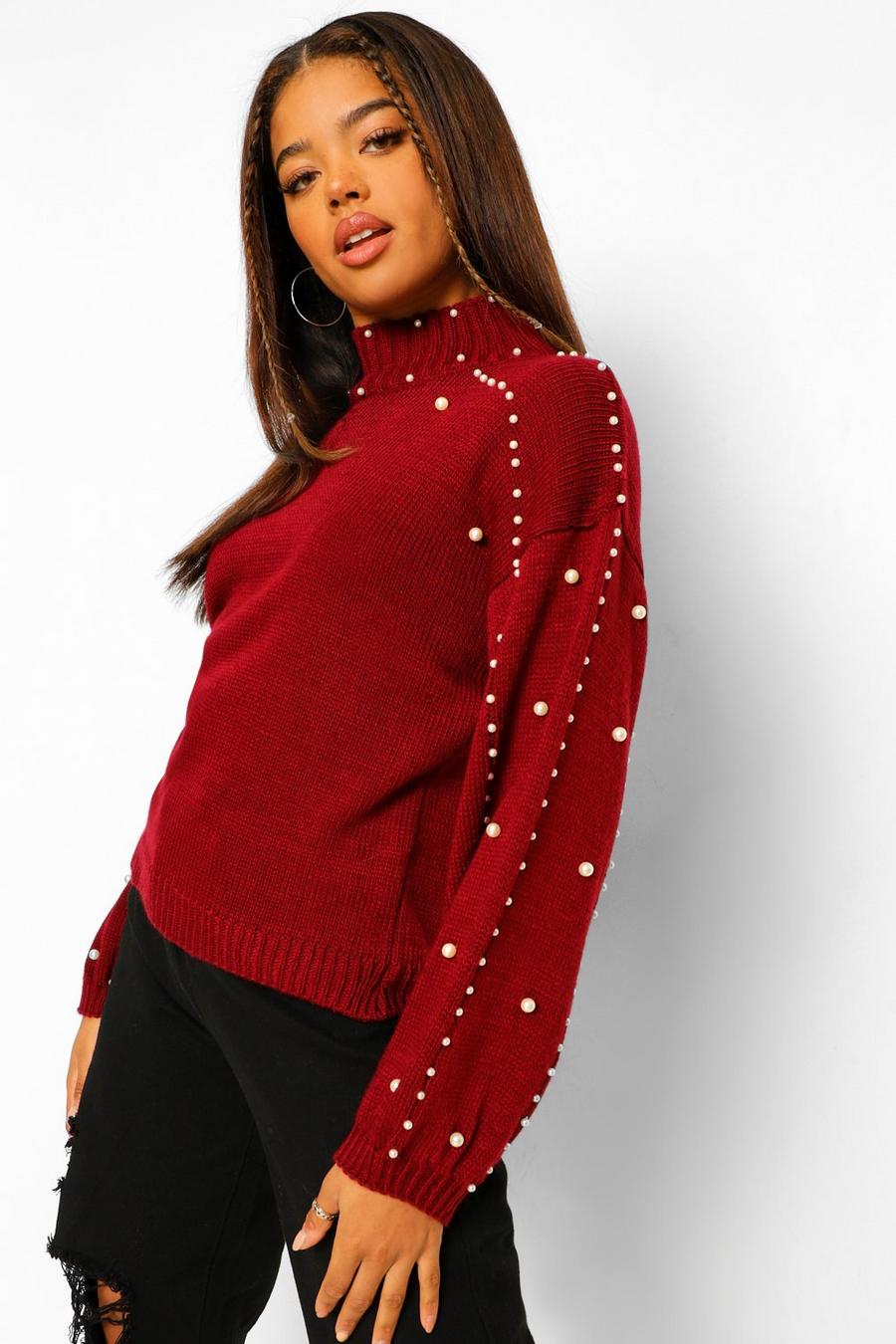 Berry High Neck Pearl Detail Jumper image number 1
