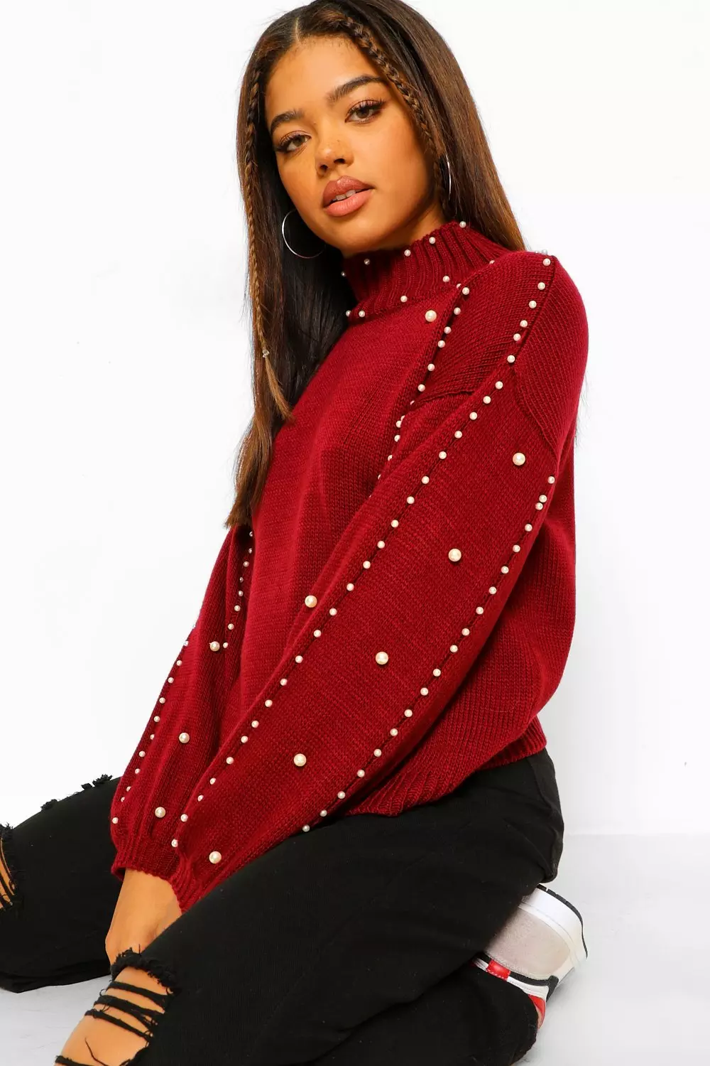 Red on sale embellished jumper