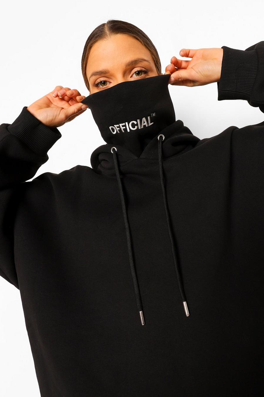 Black Oversized Slogan Snood Hoodie image number 1