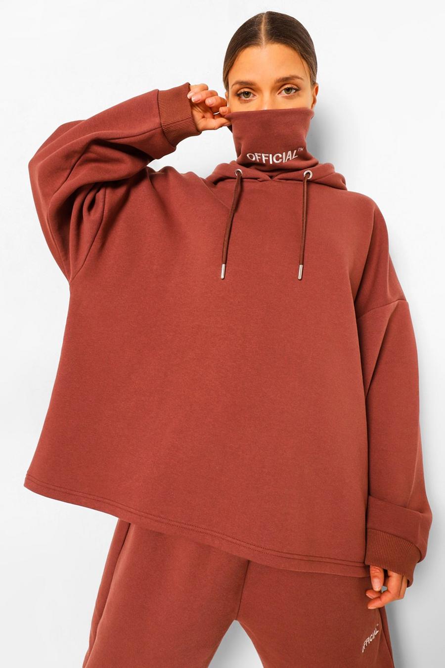 Chocolate Oversize hoodie med snood och slogan image number 1