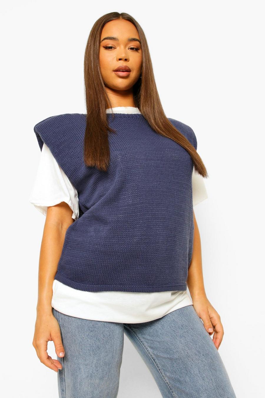 Blue Shoulder Pad Knitted Sweater image number 1