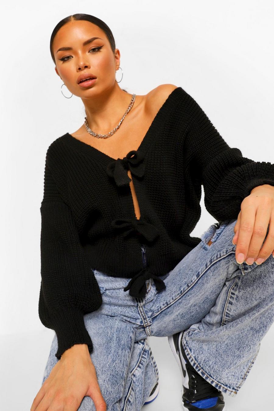 Black Chunky Lace Up Cardigan image number 1