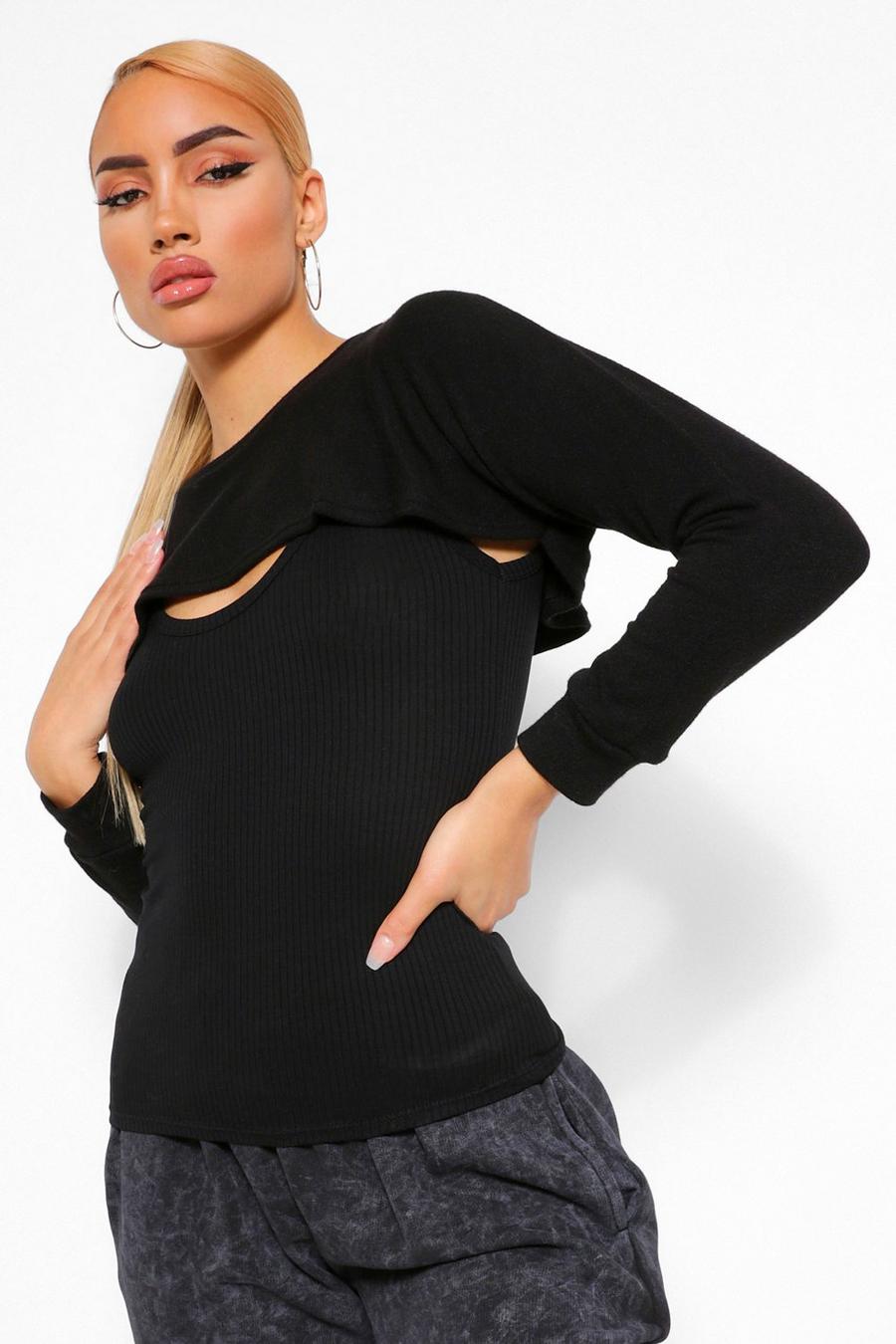 Black 2 In 1 Knitted Top & Arm Warmer image number 1