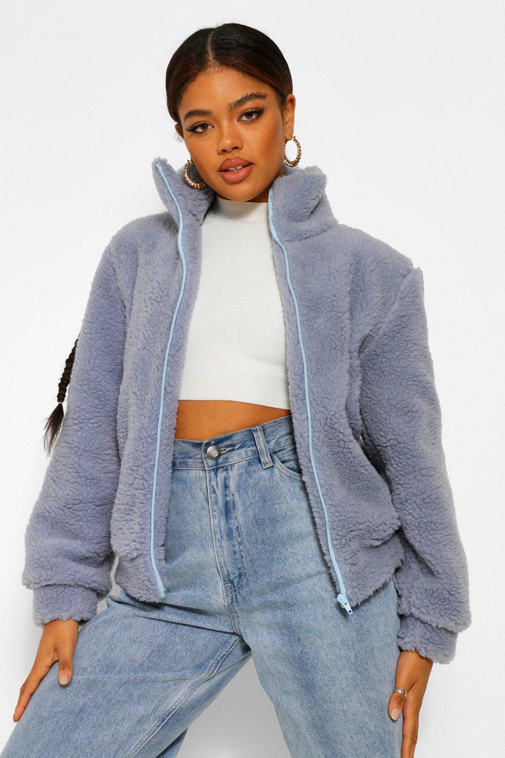 teddy faux fur jacket with hood