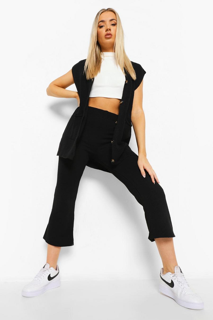 Black Sleeveless Tank & Pants Knitted Co-Ord image number 1