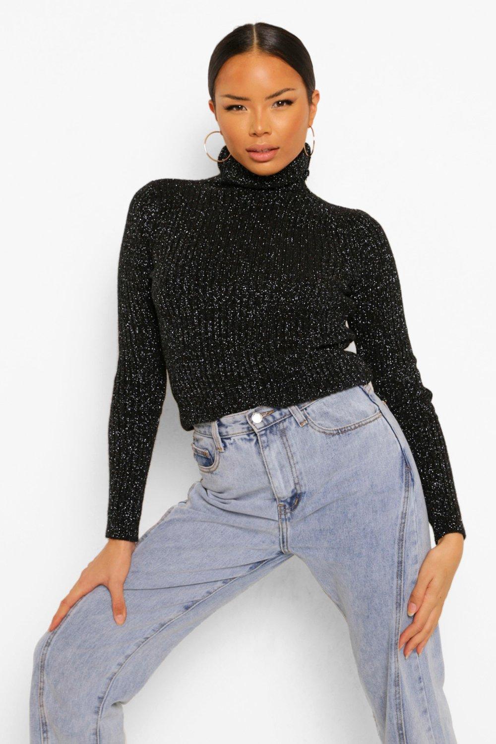 black glitter polo neck