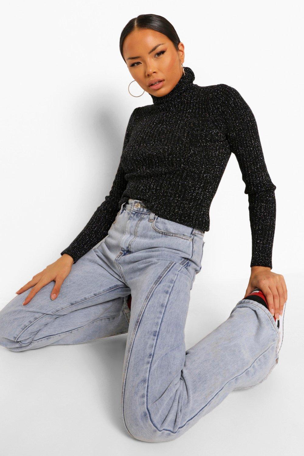 Glitter polo neck jumper deals