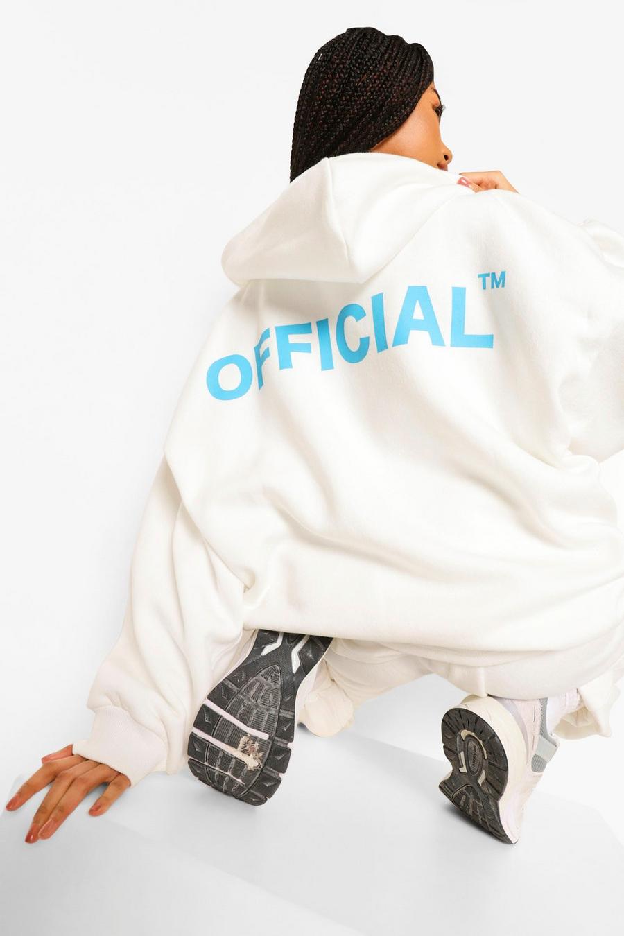 Cream "Official" Oversize hoodie med dragkedja image number 1
