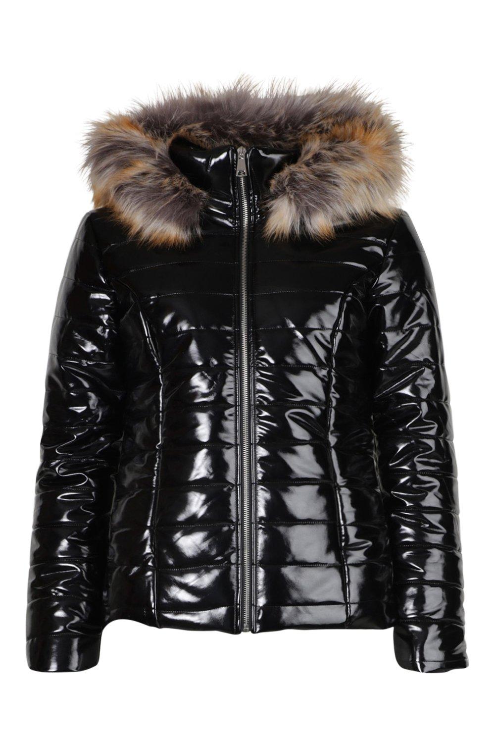 Boohoo black shiny discount coat