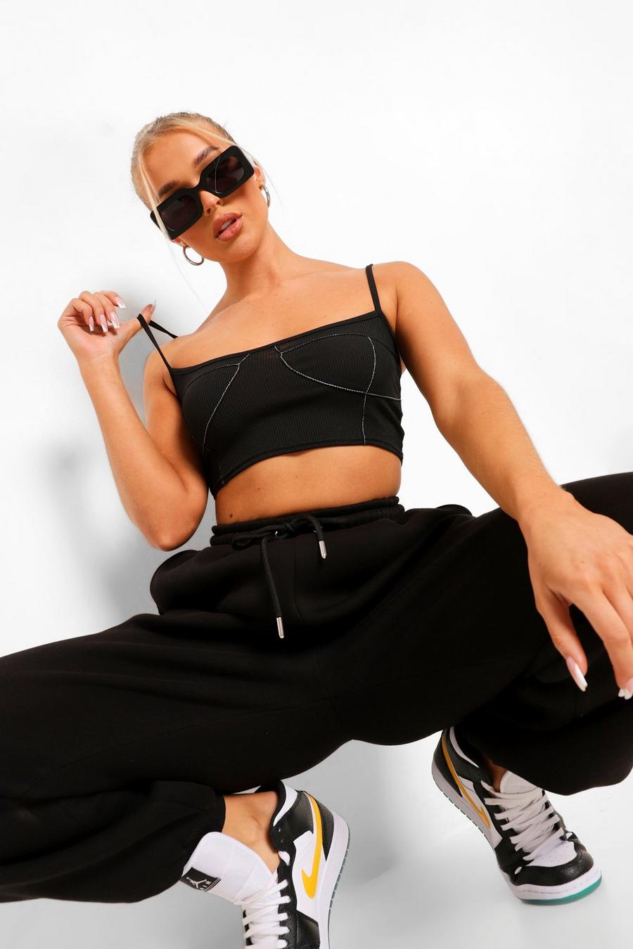 Contrast Stitch Ribbed Crop Top image number 1