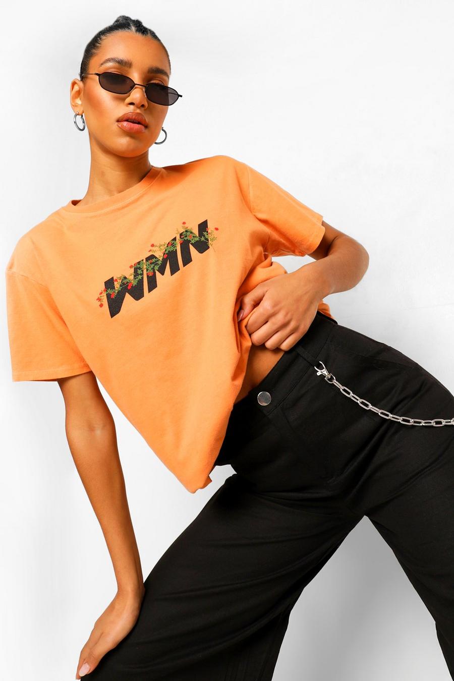 Woman Printed T-Shirt mit Rosen-Aufdruck, Orange image number 1