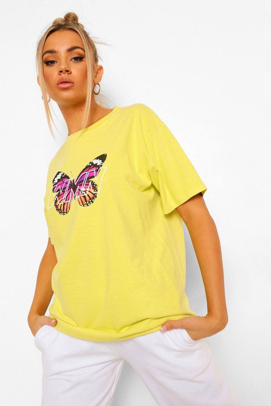 T-shirt Woman con stampa farfalle, Lime gerde image number 1