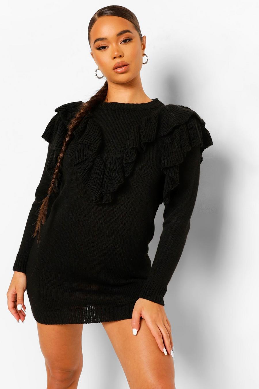 Black Ruffle Sweater Dress image number 1