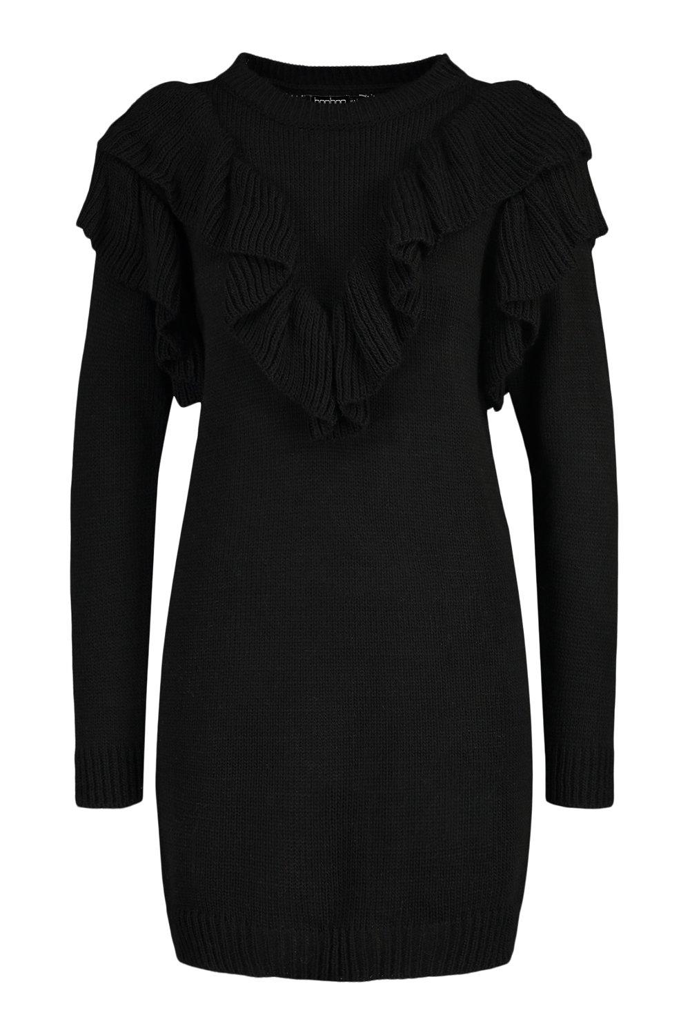 black jumper dress with white frill