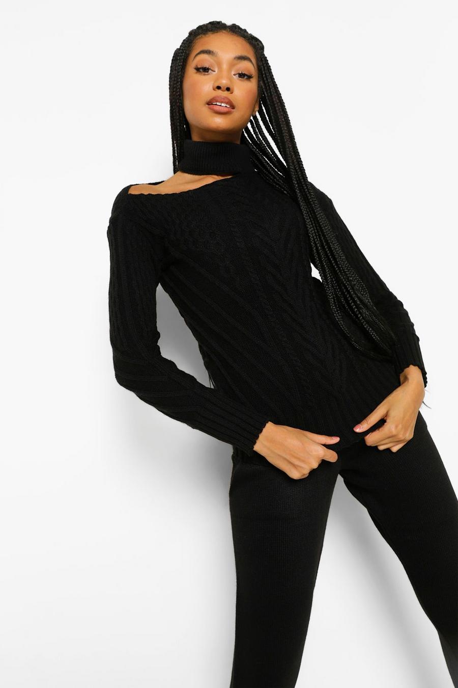 Black Cut Out Detail Jumper And Legging Co-ord image number 1