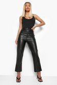 Black Leather Look Straight Leg Trousers
