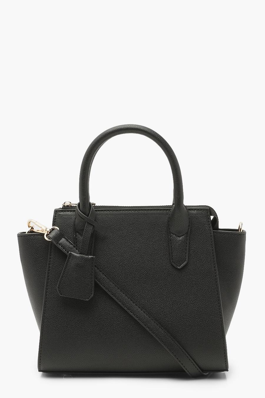 Black Pu Mini Tote Bag With Strap image number 1