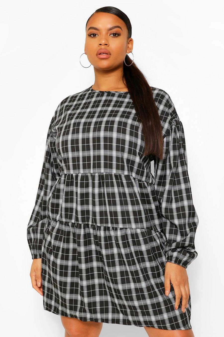Plus Checked Ruched Detail Smock Dress image number 1