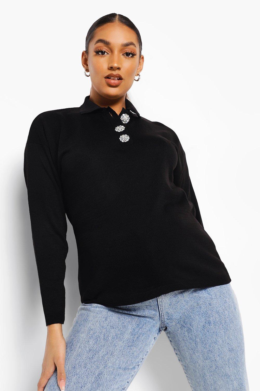 grey jumper with diamante neck