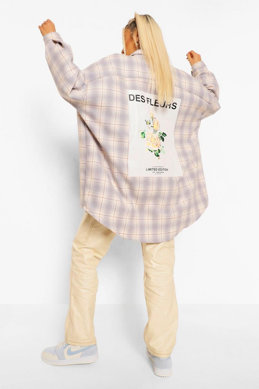 Grey Oversized Check Shirt With Back Print image number 1