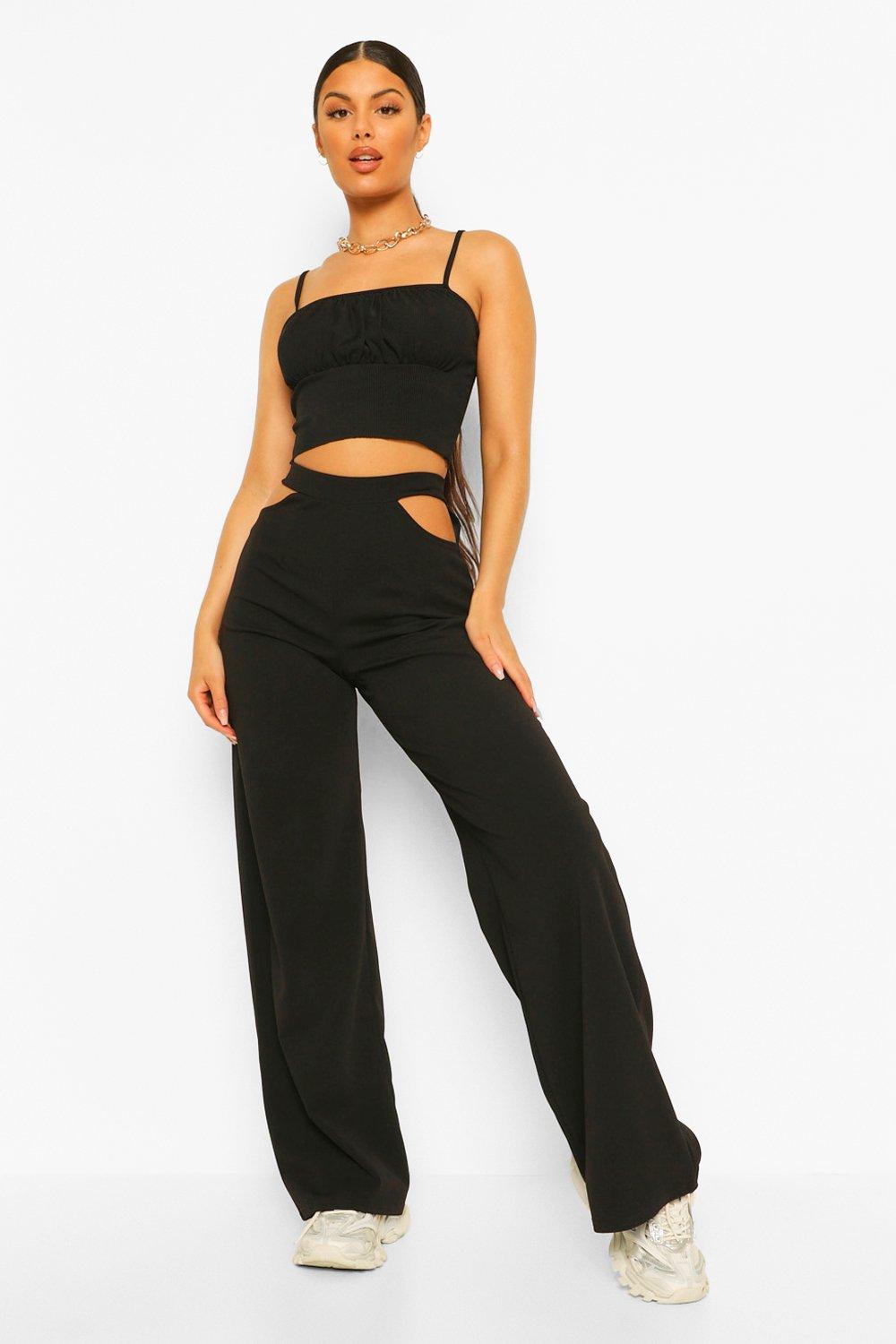 Cut Out Side Wide Leg Pants