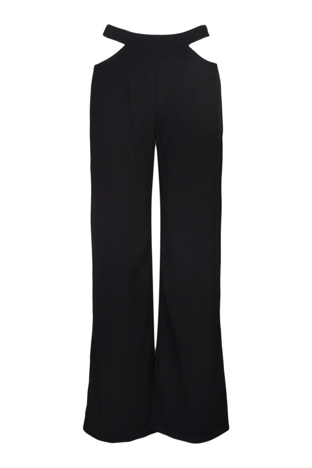 Black Slinky V Waist Wide Leg Trousers