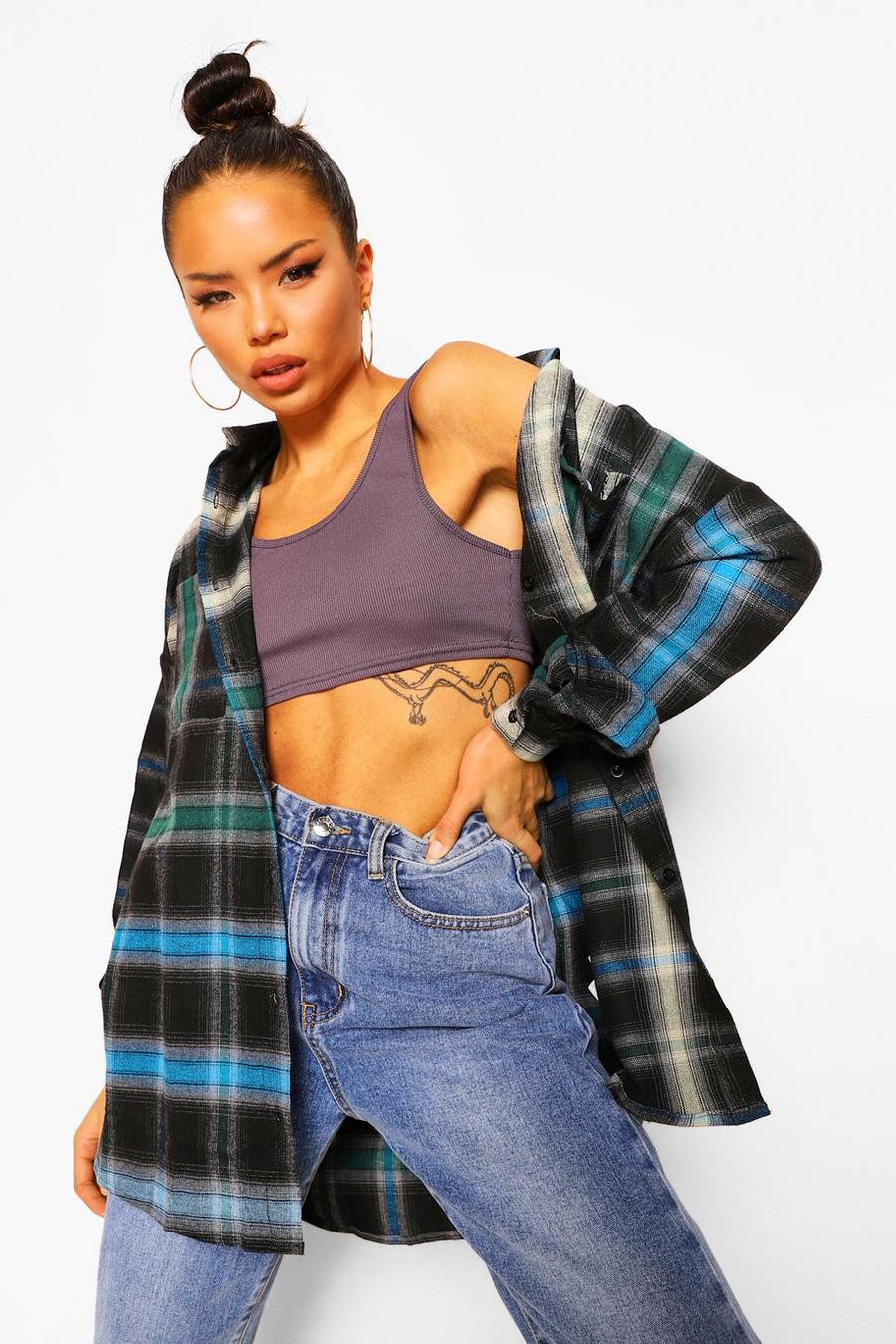 Blue Ombre Flannel Oversized Shirt image number 1