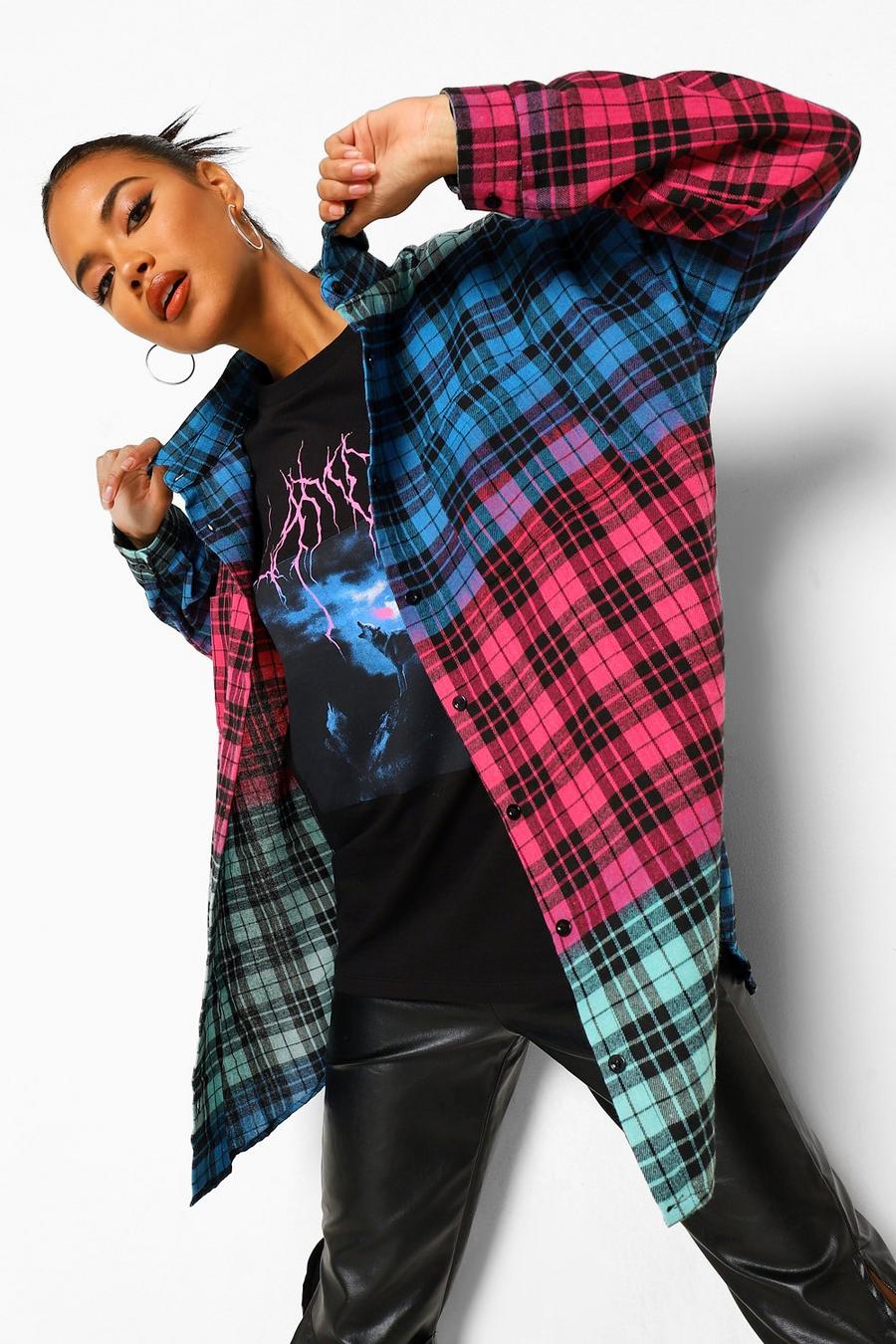 Oversized Shirt mit Farbverlauf und Karomuster, Rosa image number 1