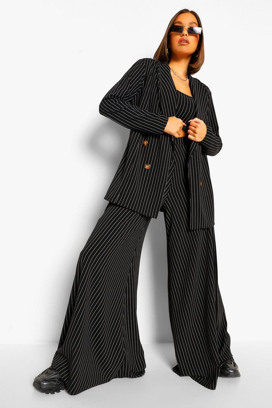 Black Pinstripe Oversized Tailored Blazer image number 1
