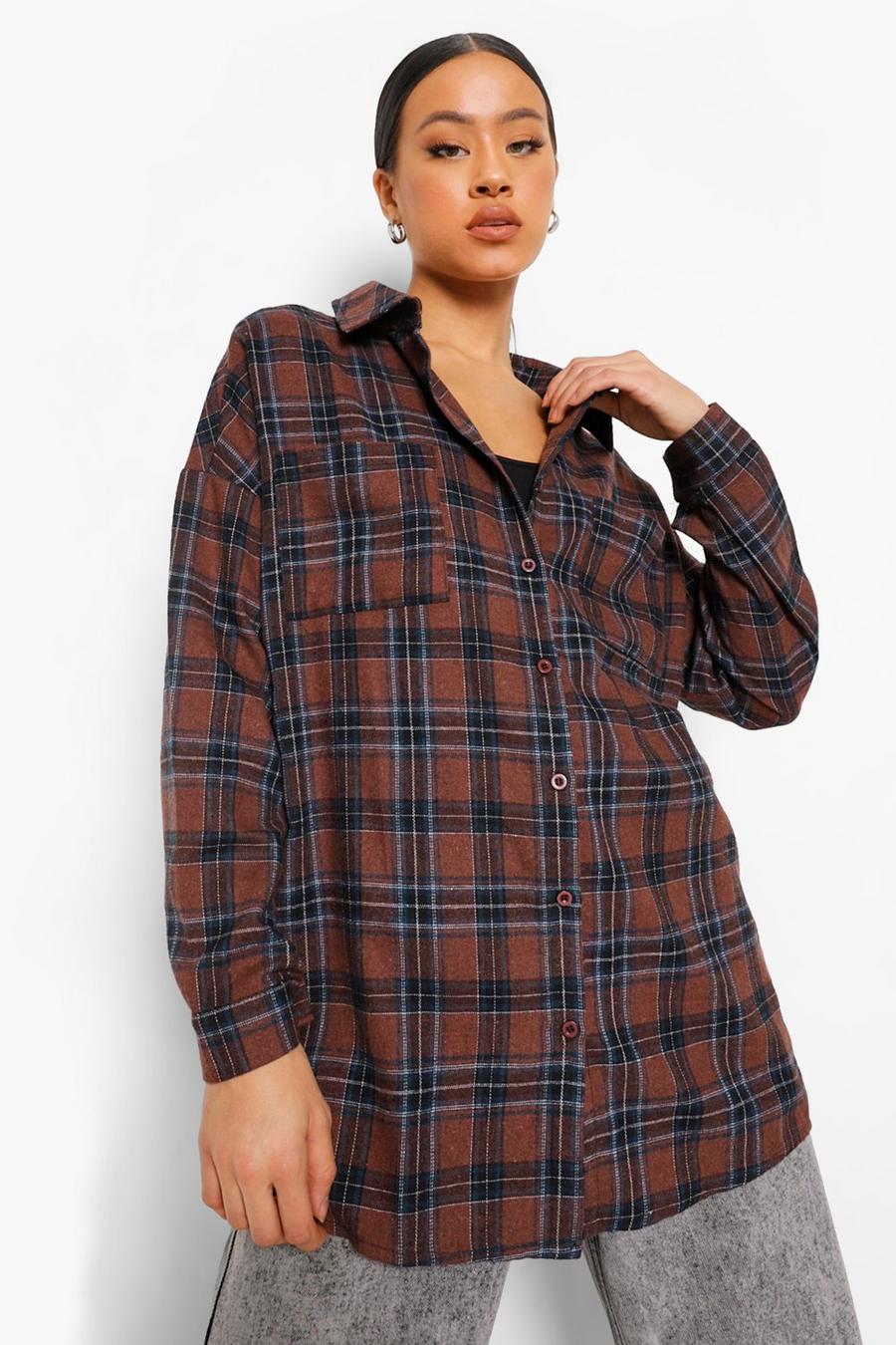 Brown Oversized Check Shirt With Back Print image number 1