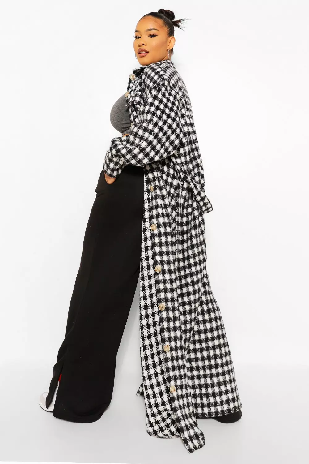 Black Plus Dogtooth Check Oversized Maxi Shacket alternative image