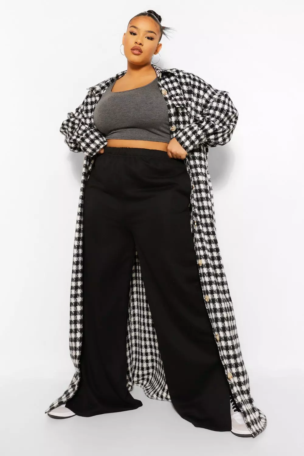 Black Plus Dogtooth Check Oversized Maxi Shacket alternative image