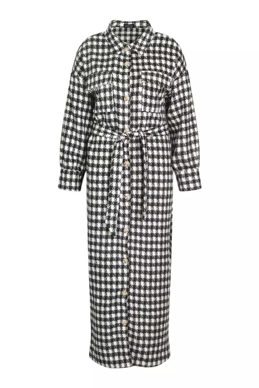 Black Plus Dogtooth Check Oversized Maxi Shacket alternative image