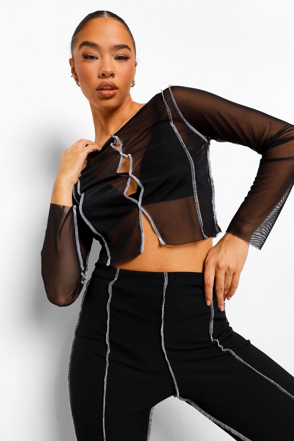 Mesh Seam Detail Top Black