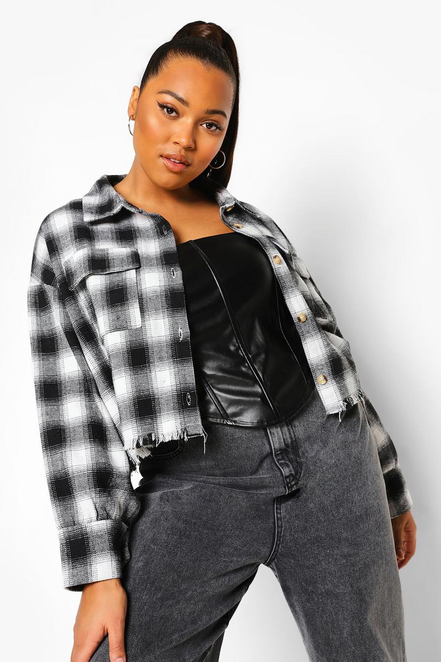 Plus Checked Cropped Shacket image number 1