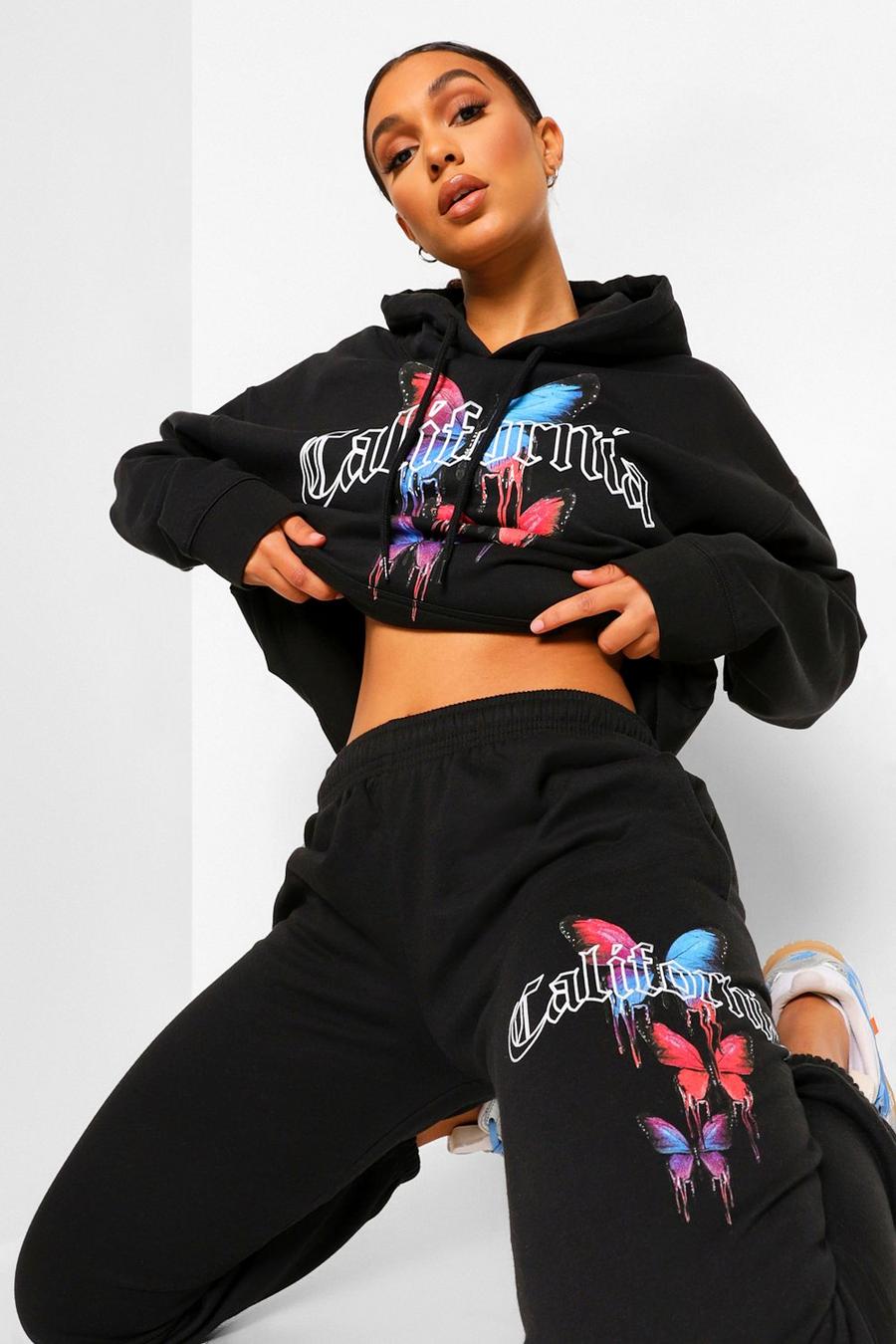 Black California Butterfly Oversized Joggers image number 1