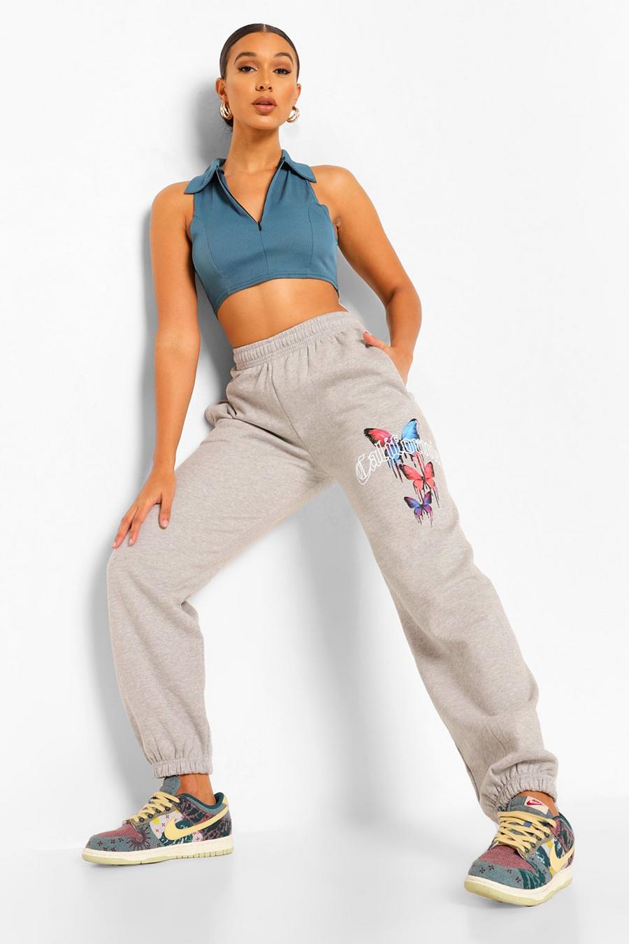 Grey marl Grey California Butterfly Oversized Track Pants image number 1
