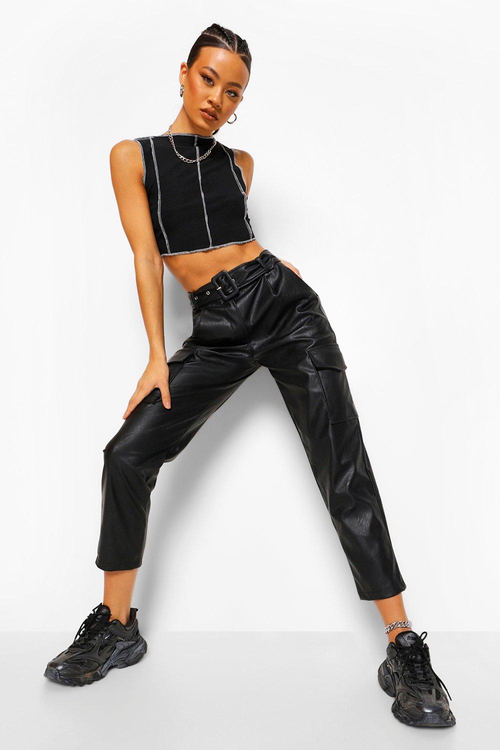 leather look cargo trousers