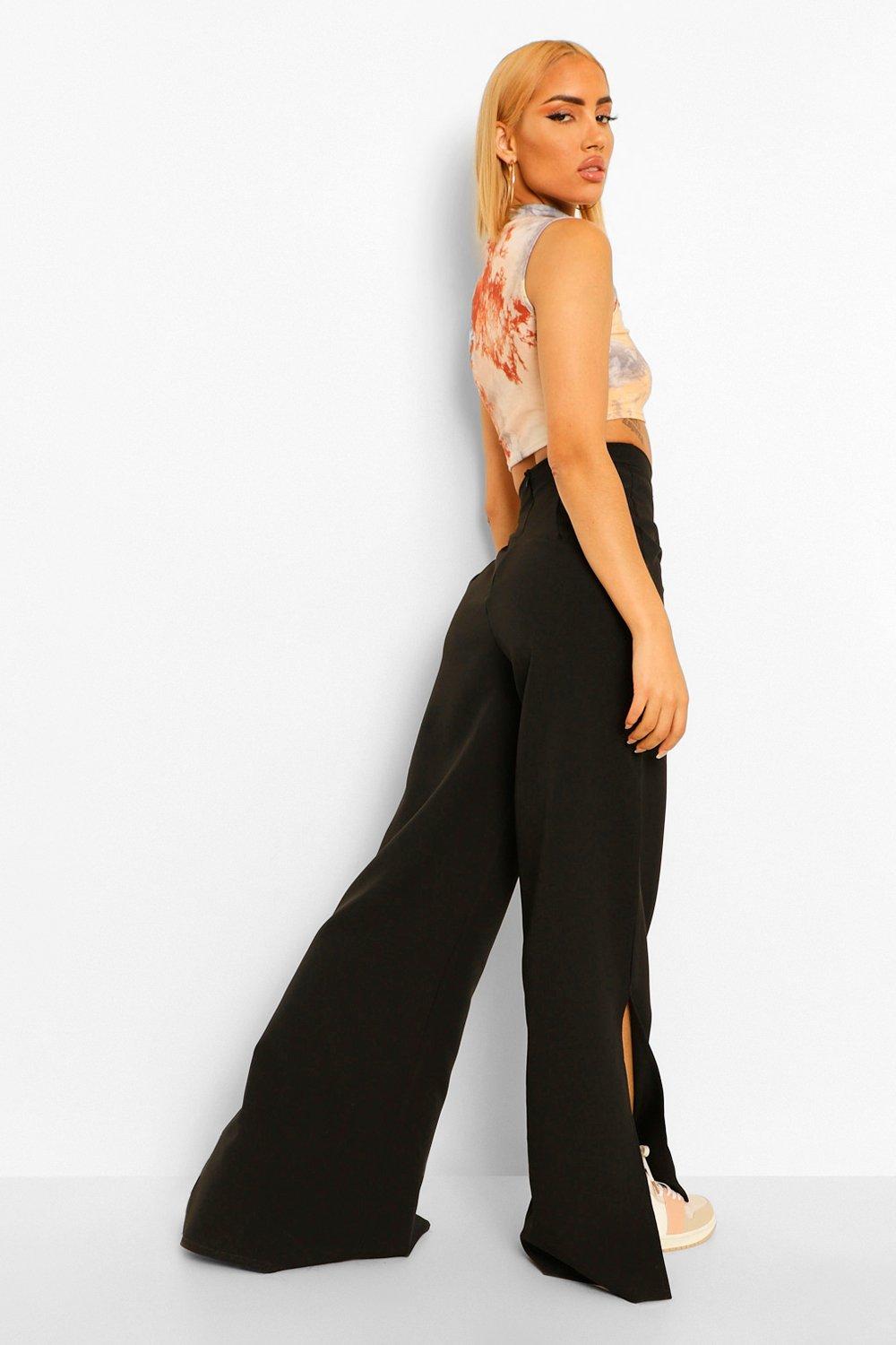 Pantalon large fendu sur le c t boohoo