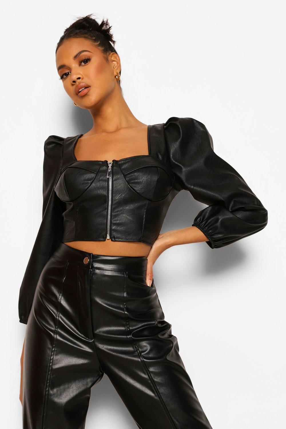Faux Leather Tube Top with Zipper