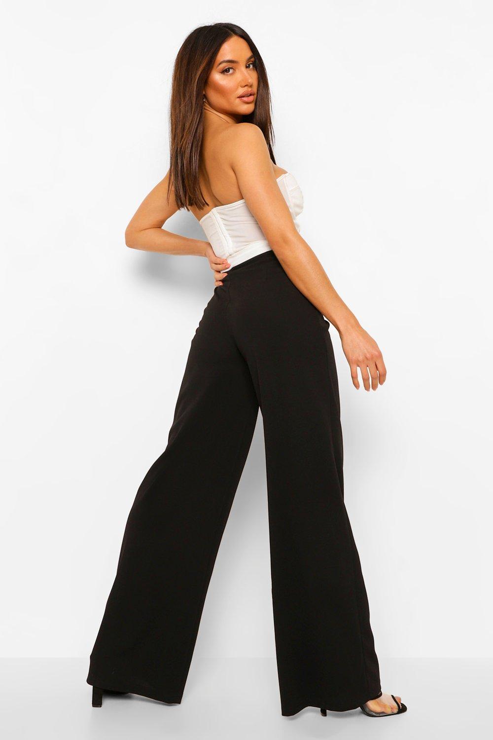 Real Leather Wide Leg Seam Detail Pants