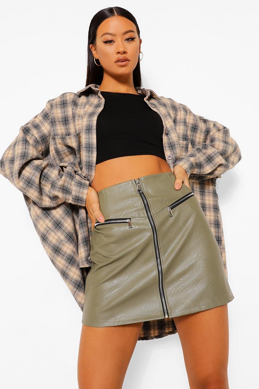 Zip Through Faux Leather Pu Mini Skirt image number 1